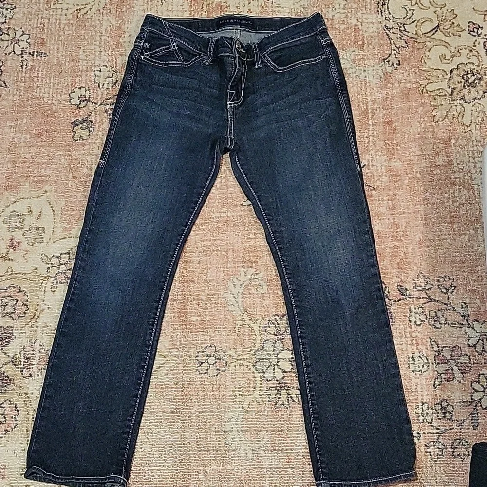 Rock & Republic Kendall Skinny Capri Jeans 6 Dark Blue Wash